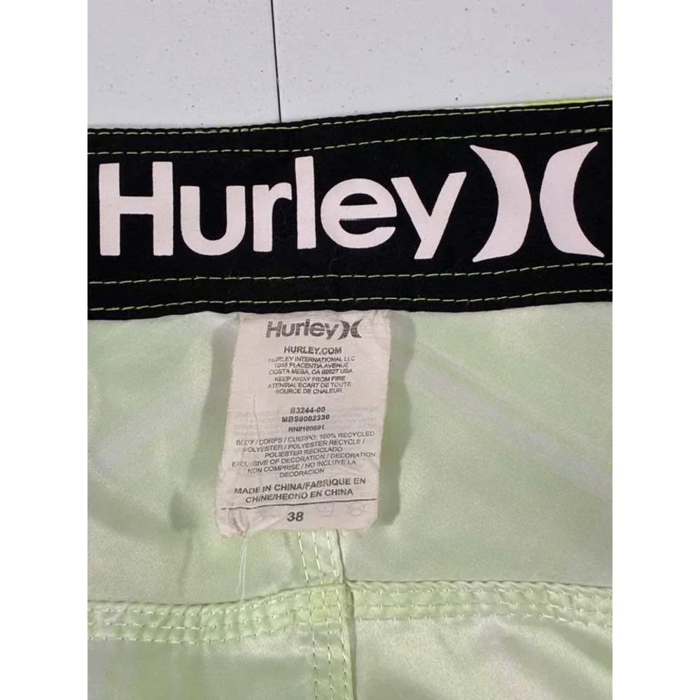 Hurley Board Shorts Mens 38 Neon Green Plaid Surf Swim Y2K Beach Skater Surfcore